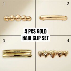 4 PCS Gold Barrette Set Minimalist Metal Hair Clips Beaded Heart Hair Accessorie
